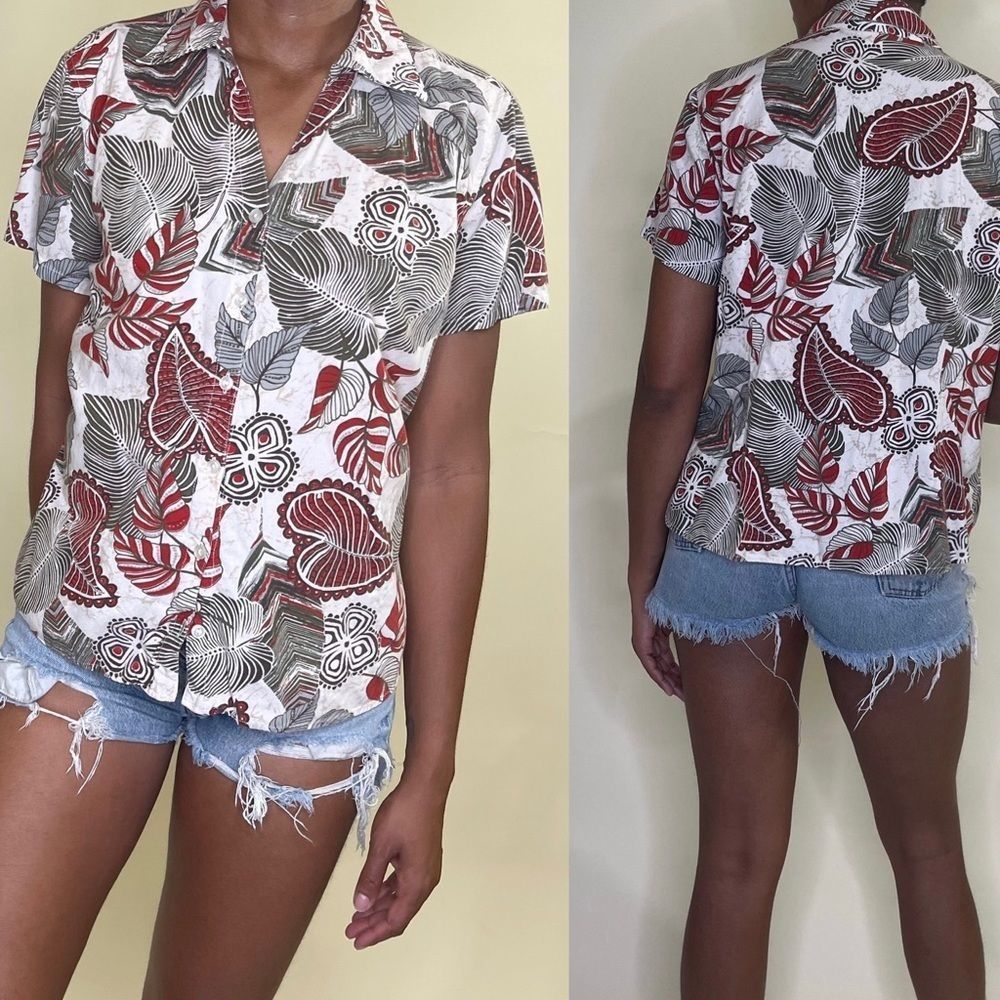 Vintage tribal Hawaiian print top sz L